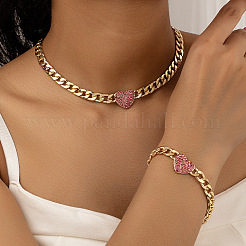 Collane con ciondolo a forma di cuore in lega di strass e bracciali a catena a maglie&nbsp;WG19AD8-02