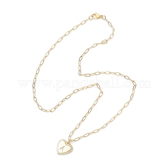 Collane con catena a forma di graffetta con ciondolo in ottone a forma di cuore con lettera&nbsp;NJEW-JN05379-02