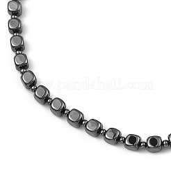 Collane di perline di ematite sintetica non magnetica a cubo per donna uomo&nbsp;NJEW-E097-04
