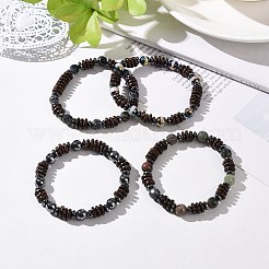 4 Stück natürlicher Crackle-Achat & indischer Achat & natürlicher Achat & synthetischer Hämatit und Kokosnuss-Perlen-Stretch-Armbänder für Damen und Herren&nbsp;BJEW-JB08937