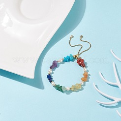 Bracelet silder perlé avec des éclats de pierres précieuses mélangées naturelles avec perle&nbsp;BJEW-JB08326