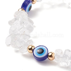 Chips de cristal de cuarzo natural y pulsera de cuentas trenzadas de resina mal de ojo&nbsp;BJEW-JB08495-06