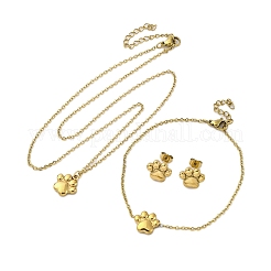 Hundepfotenabdruck 304 Edelstahl Anhänger Halsketten & Armbänder & Ohrstecker Sets für Frauen&nbsp;SJEW-C004-20G