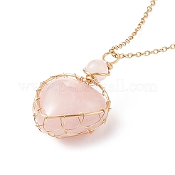 Colliers pendentif coeur en pierre mélangée naturelle enveloppé de fil de cuivre&nbsp;NJEW-JN03971