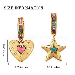 Aretes colgantes de argolla con corazón y estrella de circonitas cúbicas de colores&nbsp;JE922A