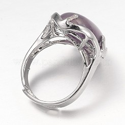 Verstellbare oval Edelstein-Breitbandringe&nbsp;RJEW-L062-01G