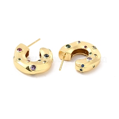 Boucles d'oreilles en forme de C avec zircons cubiques&nbsp;EJEW-P213-02G-01