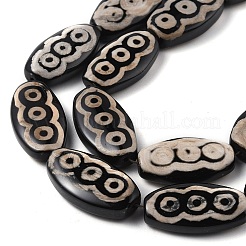 Fili di perline dzi ovali con motivo a 3 occhio in stile tibetano&nbsp;G-NH0001-14A