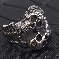 Bagues tête de mort en acier inoxydable chirurgical 316L de style steampunk anti-ternissement&nbsp;SKUL-PW0005-07F