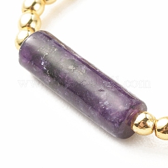 Anello da dito con perline a colonna in pietra mica viola/lepidolite naturale con ematite sintetica&nbsp;RJEW-JR00460-04