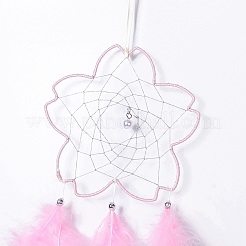Rete/rete intrecciata a fiori fatta a mano con decorazione da appendere alla parete di piume&nbsp;LS-HJEW-A001-03A
