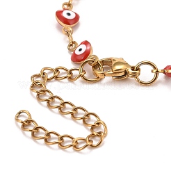 Pulsera de cadenas de eslabones de corazón esmaltado con mal de ojo&nbsp;BJEW-P271-06G-03