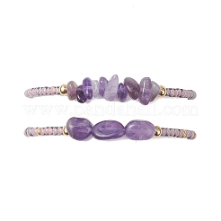 2 bracciale intrecciato con perline di ametista naturale e vetro per donna&nbsp;BJEW-MZ00247-04
