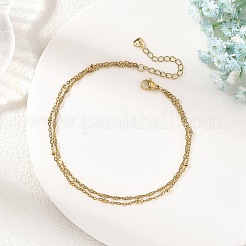Tobilleras de doble capa con cadena de acero inoxidable 304 de Singapur y satélite para mujer.&nbsp;AJEW-AN00867