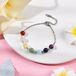 Bracelets à perles rondes pour femmes avec thème chakra en quartz naturel&nbsp;BJEW-JB11194-02