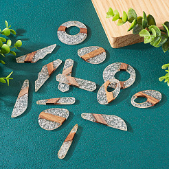 14 pièces 7 styles pendentifs en résine transparente et bois de noyer&nbsp;RESI-BY0001-06