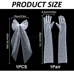 Braut-Sets mit langen Netzhandschuhen aus Stoff und Haarspangen aus Acetat&nbsp;AJEW-DR0002-62