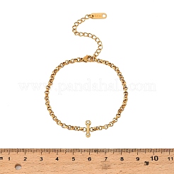 Bracelets à maillons en acier inoxydable 304 sertis de zirconiums cubiques transparents pour femmes&nbsp;SA-CBAABBA-07D-G