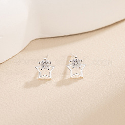 Pendientes de latón con circonita cúbica transparente para mujer&nbsp;WGFB949-01