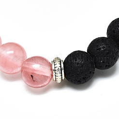 Cerise perles de verre de quartz étirent les bracelets&nbsp;BJEW-R309-02-A15