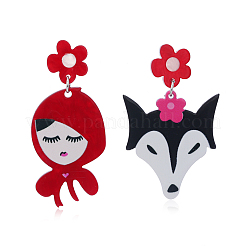 Boucles d'oreilles pendantes en acrylique avec jolis petits chaperons rouges et renards&nbsp;UN9858