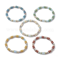 Braccialetti elastici in pietra lavica naturale e diaspro sintetico acqua terra e perle di acquamarina naturale&nbsp;BJEW-JB11666