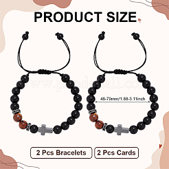 Bracelets réglables en perles rondes tressées en œil de tigre jaune naturel et obsidienne&nbsp;BJEW-WH0023-97