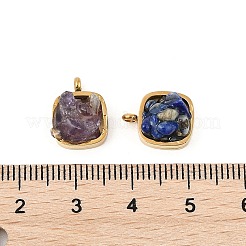 Natürliche gemischte Steinsplitter 304 Edelstahl quadratische Charms&nbsp;KK-P300-29G