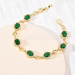 Bracelets à maillons en laiton sertis de micro-pavés de zircone cubique en forme de cœur et d'ovale pour femmes&nbsp;BJEW-A163-03G-04