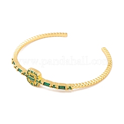 Braccialetti aperti da donna con pavé di vetro verde in ottone&nbsp;BJEW-S147-15G-C