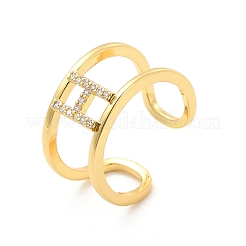 Anillo de puño abierto con letra inicial de circonita cúbica transparente&nbsp;RJEW-A012-01G-H