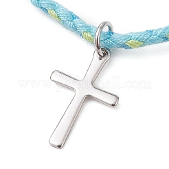 201 pulseras de acero inoxidable con dijes de cruz&nbsp;BJEW-JB13463