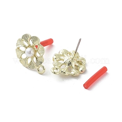 Lega dorata con placcatura a cremagliera con risultati di orecchini a bottone con perle in abs&nbsp;EJEW-B036-03G-11