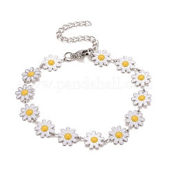 Gänseblümchen-Kettenarmband aus Emaille&nbsp;BJEW-P271-01P