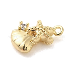 Pendentifs en laiton doré à thème animal marin avec micro pavé de zircones cubiques transparentes&nbsp;KK-U031-01G-03