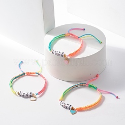 Braccialetto di perline intrecciate word love con ciondolo a forma di cuore smaltato in lega&nbsp;BJEW-JB07835