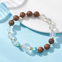 Bracelets extensibles ronds en cristal de quartz naturel et perles de bois pour femmes et filles&nbsp;BJEW-TA00721