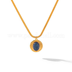 Collares con colgante redondo plano de acero inoxidable 304 y lapislázuli natural para mujer.&nbsp;WGF5CA3-01