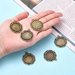 Lega rotonda e piatta impostazioni ciondolo cabochon di stile tibetano&nbsp;TIBEP-Q045-005AB-NR