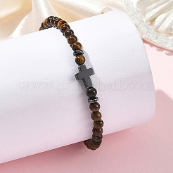 Braccialetti elasticizzati con perline di ematite sintetica non magnetica e pietre preziose naturali miste per uomo e donna&nbsp;BJEW-JB14012