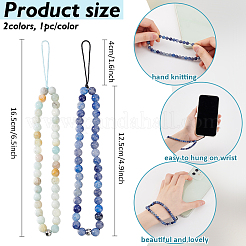 2 stücke 2 arten natürliche blau aventurin & blume amazonit perlen handy lanyard handgelenk gurt&nbsp;AJEW-AN0007-48