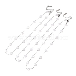 Colliers à maillons en acier inoxydable 304 avec perles plates rondes en plastique ABS pour femmes&nbsp;NJEW-G190-03P