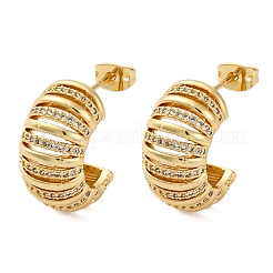 Orecchini a bottone in ottone micro pavé con zirconi cubici trasparenti a forma di C per donna&nbsp;EJEW-C125-25G