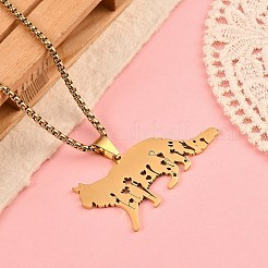Collar con colgante de cadena de caja con forma de gato hueco de acero inoxidable 201&nbsp;LS-NJEW-M086-06G
