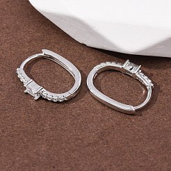 Ovale Creolen aus Sterlingsilber mit Mikropavé-Fassung aus klaren Zirkonia&nbsp;EJEW-K317-09P