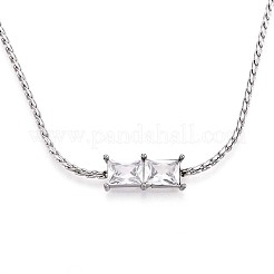 304 Edelstahl Kristall Strass Rechteck Gliederkette Halsketten&nbsp;NJEW-T016-07S