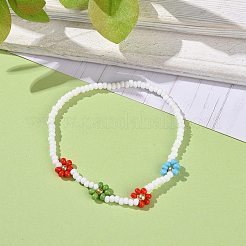 Pittura da forno fatta a mano con fiori di margherita e braccialetti elastici con perline di semi di vetro tinti&nbsp;BJEW-JB07668-01