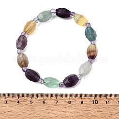 Braccialetti elasticizzati da donna con perline sfaccettate di fluorite arcobaleno naturale e perline di semi.&nbsp;GG-CBA3F02-02