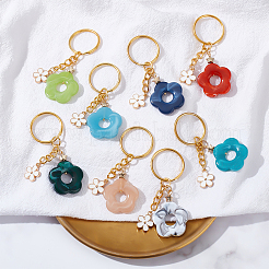 8 pièces 8 couleurs fleur acrylique et alliage émail porte-clés à breloque&nbsp;KEYC-PH01511