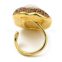 Bague de manchette ouverte ovale en coquillage naturel avec strass&nbsp;RJEW-D005-04G